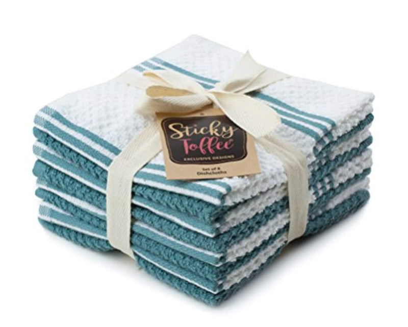 Sticky Toffee Cotton Terry Kitchen Dishcloth, Blue, 8 Pack, 12 in x 12 in