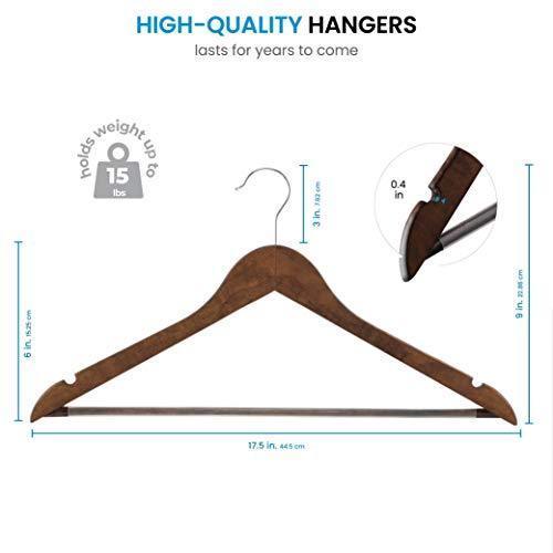 High-Grade Wooden Suit Hangers 20 Pack with Non Slip Pants Bar - Smooth Finish Solid Wood Coat Hanger with 360° Swivel Hook and Precisely Cut Notches for Camisole, Jacket, Pant, Dress Clothes Hangers