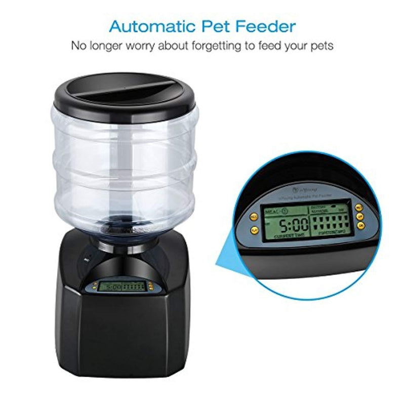 isYoung 5.5L Automatic Pet Feeder Electronic Control Feeder with Big LCD Screen and Voice Record - for Cats and Dogs