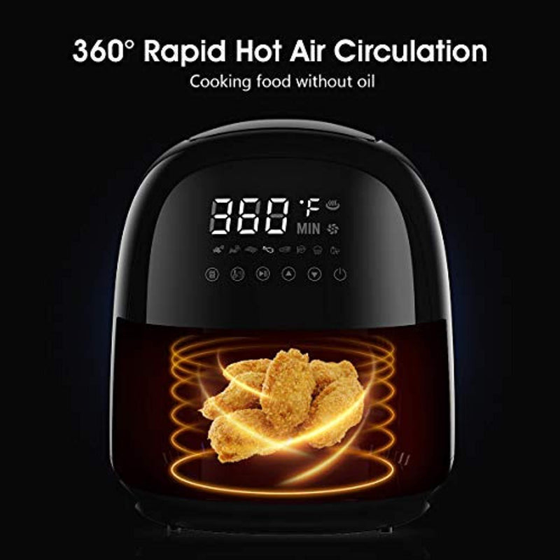 Power Air Fryer Oven, Rackaphile 3.7 Qt Electric Air Fryer XL Airfryer No Oil with Digital LED Touch Screen, 8 Preset Settings, Temperature Timer Control, 360° Rapid Hot Air Technology, Oil-Free and Healthy, for Home Kitchen Meals, Black