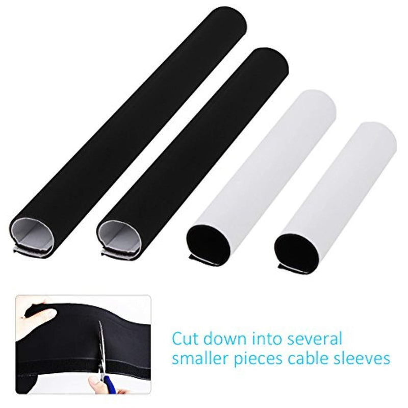 Kootek 118" Cable Management Sleeves, Neoprene Cable Organizer Wrap Flexible Cord Cover Wire Hider Reversible Black & White, Cuttable by Yourself for TV Computer Office Theater