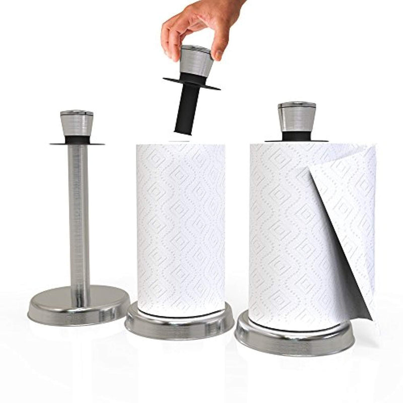 Paper Towel Holder by Royal - Easy Tear with One Hand - Stainless Steel Paper Towel Dispenser with Weighted Base - Paper Towel Rack Holds Bounty, Brawny, and All Brands