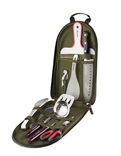 Wealers Camp Kitchen Utensil Organizer Travel Set Portable BBQ Camping Cookware Utensils Travel Kit Water Resistant Case|Cutting Board|Rice Paddle|Tongs|Scissors|Knife and Bottle Opener