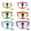Mixing Bowls with Airtight Lids, 6 piece Stainless Steel Metal Bowls by Umite Chef, Measurement Marks & Colorful Non-Slip Bottoms Size 7, 3.5, 2.5, 2.0,1.5, 1QT, Great for Mixing & Serving
