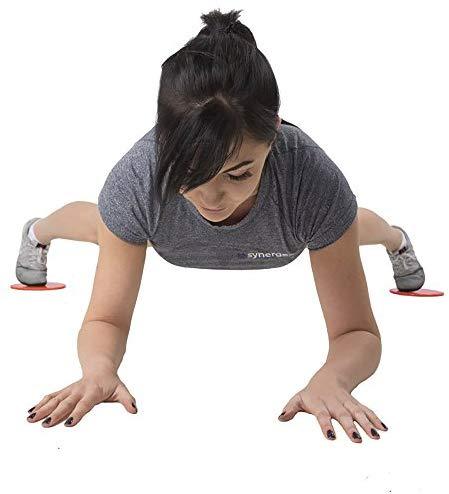 Synergee Core Sliders. Dual Sided Use on Carpet or Hardwood Floors. Abdominal Exercise Equipment