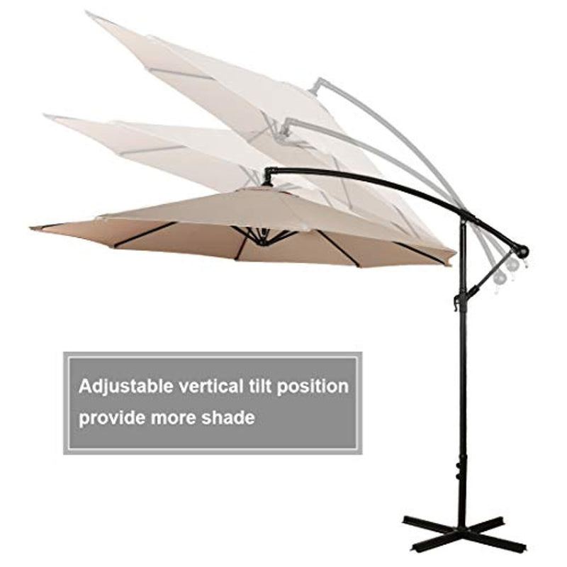 WARM HARBOR Offset Hanging Patio Umbrella Aluminum Outdoor Cantilever Umbrella Crank Lift (10 Ft-Beige)