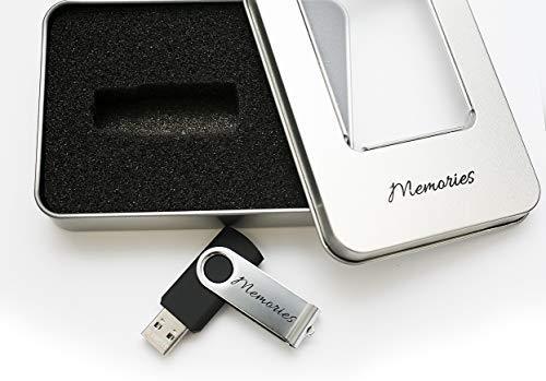 32GB USB Flash Drive 3.0 with Tin Case/Box Set of 5 Package.Custom Printed Flash Drive and Case for Weddings, Memories, Photo Storage, Perfect for Professional Photographers (32GB, Memories Label)