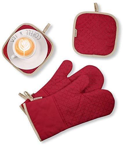 KeShi Kitchen Oven Mitts Set, Oven Mitts and Pot Holders, Heat Resistant with Quilted Cotton Lining, Non-Slip Surface 4 Pieces for Cooking, Baking, Grilling, Barbecue (Gray)