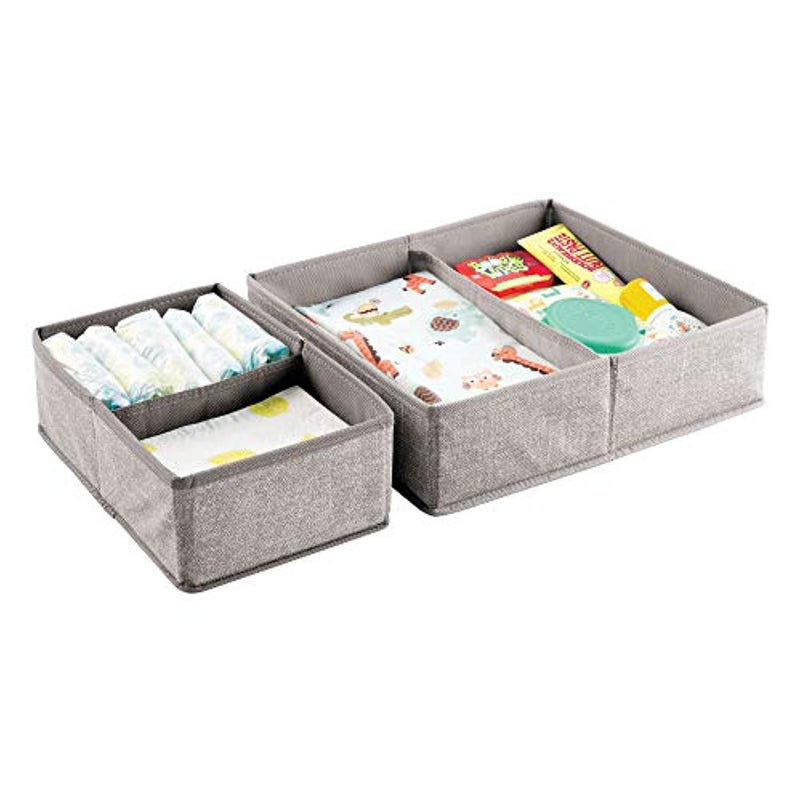 mDesign Soft Fabric Dresser Drawer and Closet Storage Organizer Set for Child/Kids Room, Nursery, Playroom, Bedroom - Rectangular Organizer Bins with Textured Print - Set of 4 - Linen/Tan