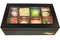 The Bamboo Leaf Wooden Tea Storage Chest Box with 8 Compartments and Glass Window (Black)