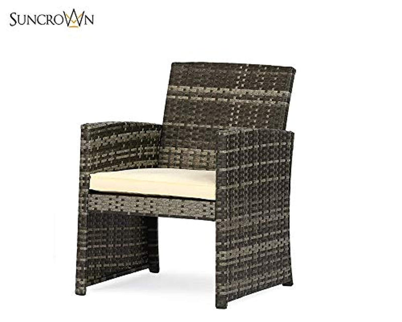 SUNCROWN Outdoor Patio Furniture Set, 4-Piece All-Weather Grey Wicker Conversation Set Glass Top Table & Thick, Durable Cushions Washable Covers