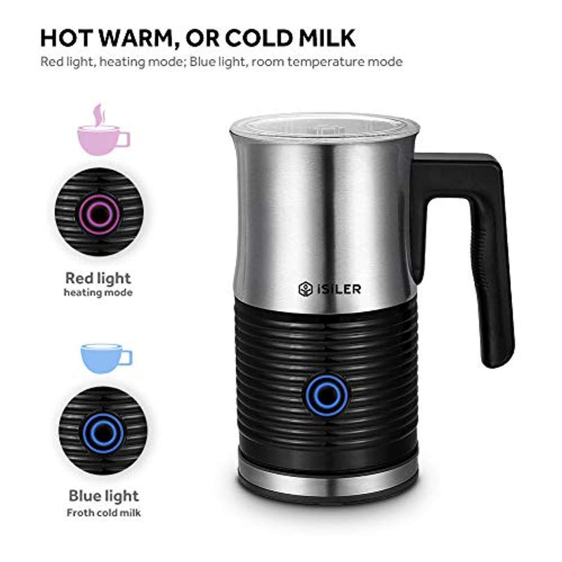 Upgraded Milk Frother, iSiLER Electric Milk Frother, 130ml(4.5OZ) Automatic Hot Cold Milk Frother, 300ml(10.5OZ) Milk Heater with Non-Stick Coating Copper Thermostat for Coffee, Hot Chocolate, Creamer