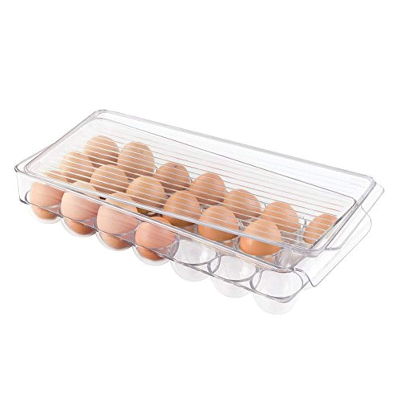 mDesign Plastic Kitchen Pantry Cabinet, Refrigerator, Freezer Food Storage Organizer Bin - for Fruit, Drinks, Snacks, Eggs, Pasta - Combo Includes Bins, Condiment Caddy, Egg Holder - Set of 4 - Clear