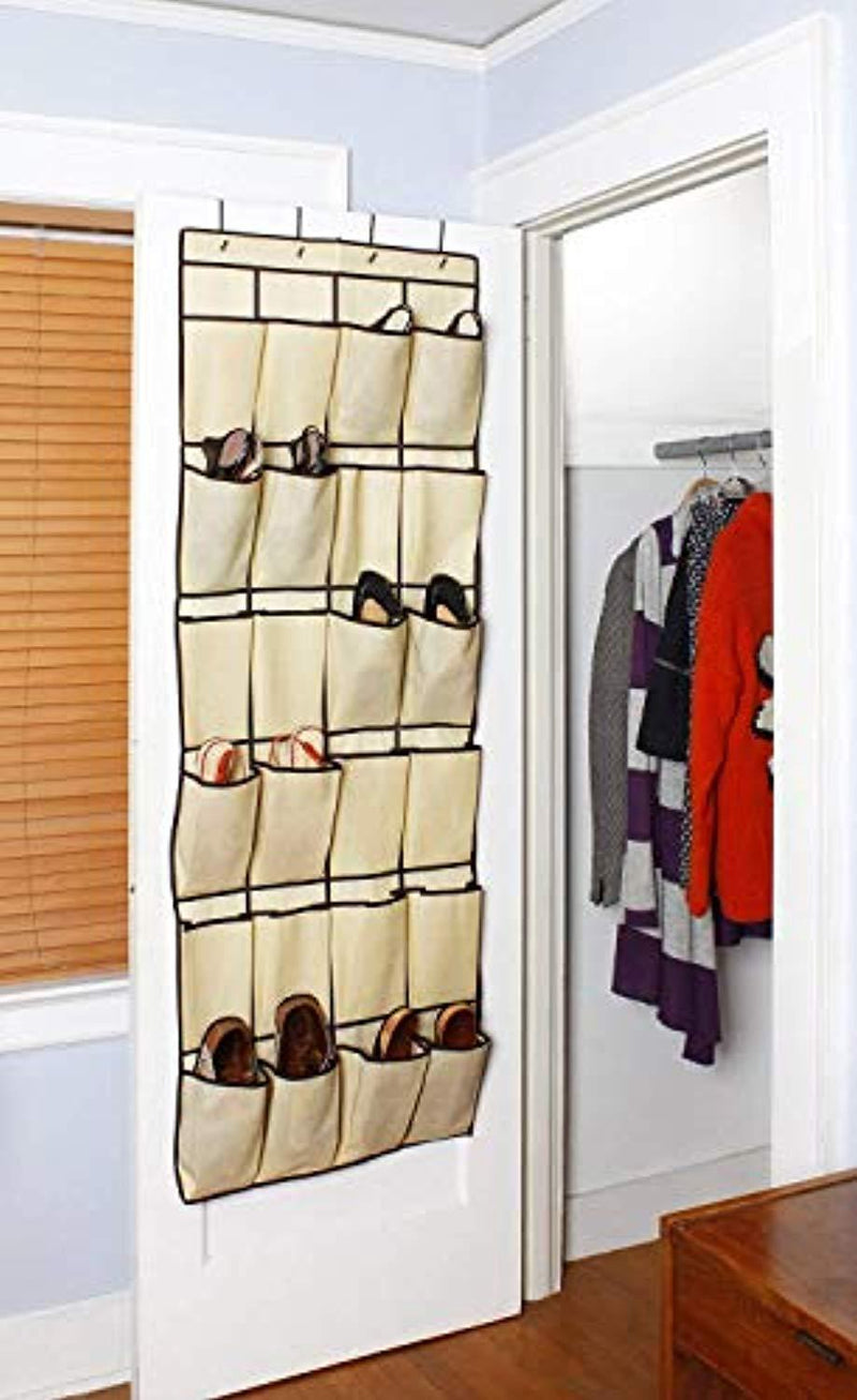 Ziz Home Over The Door Shoe Organizer | 24 large Mesh Pockets with 4 Hooks | Heavy Duty Fabric | Hanging Shoe Rack Over The Door | Hanging shoe organizer for Closet Shoes Storage | Hang On Behind Back