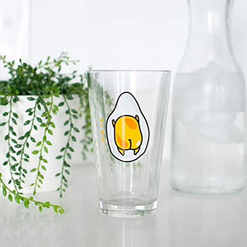 Se7en20 Official Gudetama The Lazy Egg Pint Glass | Features Gudetama's Back in a Cute Lazy Style | 16 Oz. Cup