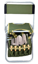 10-piece Gardening Tool Set with Zippered Detachable Tote and Folding Stool Seat with Backrest