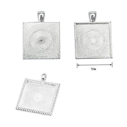 Miraclekoo 20 Set Silver Plated Round Bezel Pendant Trays with Glass Dome Tiles Cabochon 25 mm Blanks Cameo Bezel Cabochon Settings