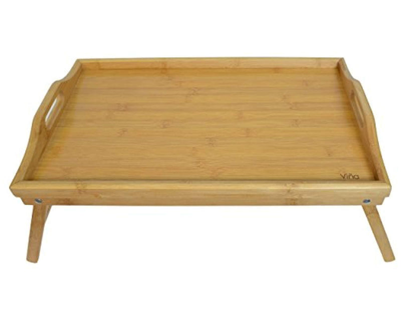 Vina Bamboo Bed Breakfast Tray Table with Folding Legs and Both Sides Handle, 19" L x 12" W x 9" H, Best for Food Dish Plates & Laptop Computer