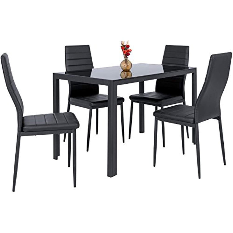 Best Choice Products 5 Piece Kitchen Dining Table Set W/Glass Top and 4 Leather Chairs Dinette - Black