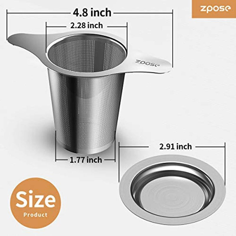ZPOSE Tea Strainer FDA Approved 304 Stainless Steel Tea Filter, Large Capacity & Double Handle Design Perfect Hanging on Teapot Cups, Fine Mesh Tea Infusers for Loose Tea