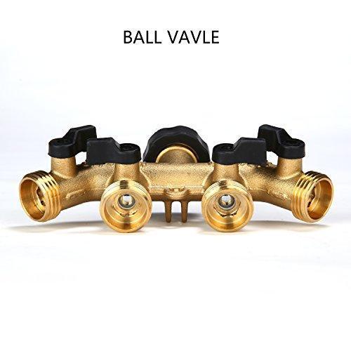 GLORDEN Heavy Duty Brass 4 Way Hose Manifold Garden Hose Splitter Connector with Comfort Grip(Give Away 7 Small Accessories)