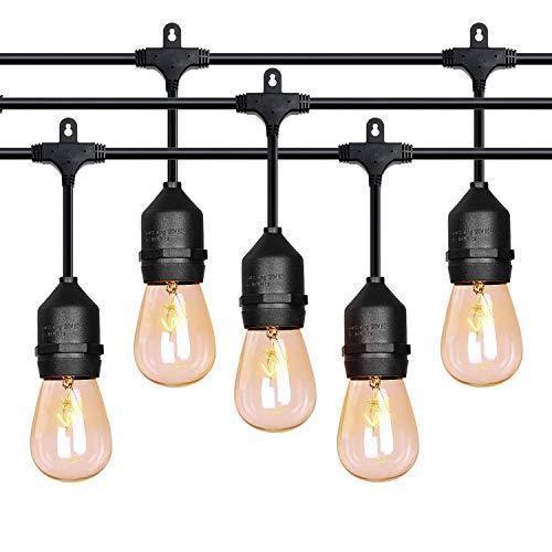 52 ft Outdoor String Lights Commercial Grade Weatherproof - 28pack 11W Incandescent Bulbs Included - UL Listed Heavy Duty - 24 Hanging Sockets - Perfect Patio Lights Bistro Market Cafe Lights