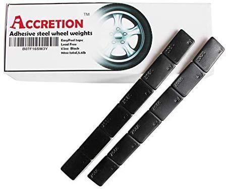 Accretion 90oz (180pcs), 1/2 oz（0.5 oz）, Black, Wheel Weights. USA White Tape, Easy to Peel