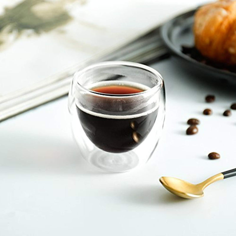 Teocera Espresso Cups Shot Glass Coffee Set of 4-2.7 oz Borosilicate Glass Coffee Mug, Clear and Durable Double Walled Mug Sets with Insulation, Good for Espresso Coffee, Tea, Beverage
