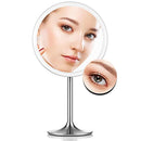 Miusco 9" Lighted Makeup Vanity Mirror Pro, 5X + 10X Magnification, Ultra Bright HD Lighting System, Rechargable & Cordless, Touch Activated, Brush Stainless Steel