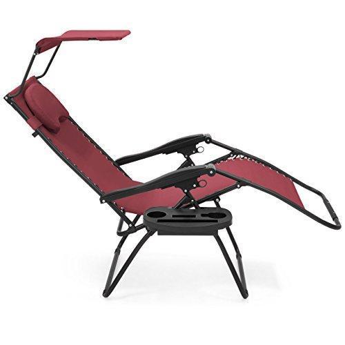 Best Choice Products Oversized Zero Gravity Reclining Lounge Patio Chair w/Folding Canopy Shade and Cup Holder - Navy