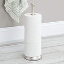 mDesign Decorative Metal Free-Standing Toilet Paper Holder Stand with Storage for 3 Rolls of Toilet Tissue - for Bathroom/Powder Room - Holds Mega Rolls - Satin