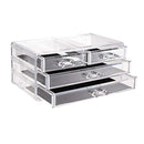 DreamGenius Makeup Organizer 2 Pieces Acrylic Jewelry and Cosmetic Storage Display Boxes with 4 Drawers