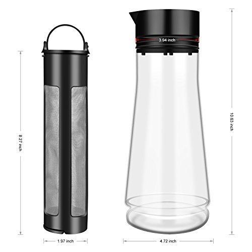 KORSMALL Cold Brew Maker and Tea Infuser, 1.5L/50oz Premium Glass Pitcher with Lid Removable and Reusable Filter Perfect for Hot or Iced Coffee, 1.5L / 50oz, black clear