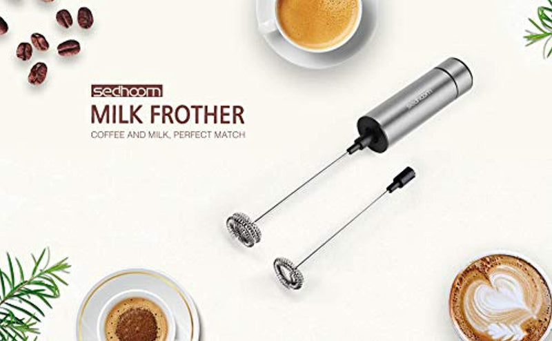 Sedhoom Handheld Battery Operated Double Powerful Electric Milk Frother with Additional Single Spring Whisk Head