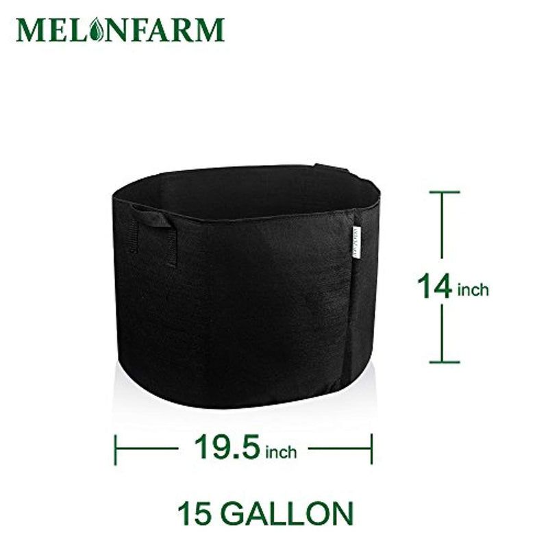 MELONFARM 5-Pack 15 Gallon Plant Grow Bags - Smart Thickened Non-Woven Aeration Fabric Pots Container with Strap Handles for Garden and Planting