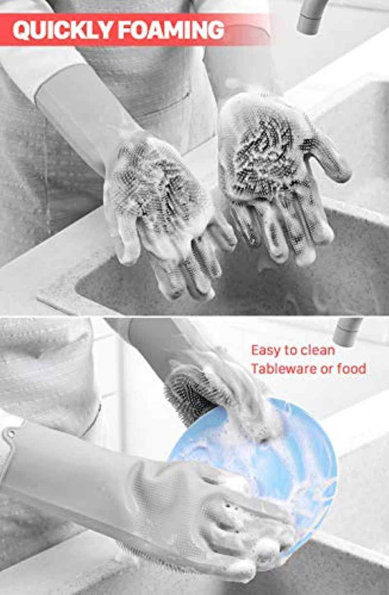 NIROLLE Reusable Silicone Dishwashing Gloves, Pair of Rubber Scrubbing Gloves for Dishes, Wash Cleaning Gloves with Sponge Scrubbers for Washing Kitchen, Bathroom, Car...