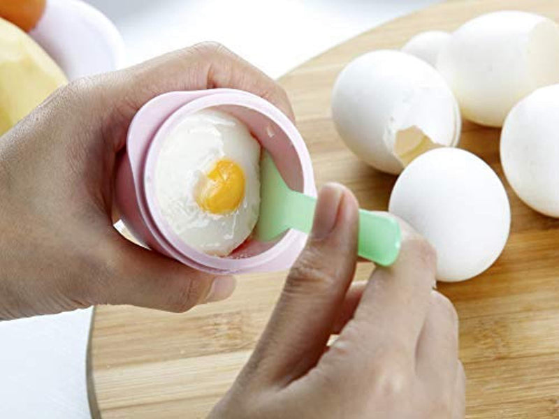 Hag and MaTH 6 Egg Cooker Cups for Boiling or Microwave, Hard Boiled Egg Maker Without the Shell, Pack of 6 Silicone Egg Poacher Cups and Lids + Bonus Items