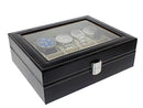 Juvale Black Leather Watch Box Case - Fits 10 Watches - 10" x 8" x 3.25"