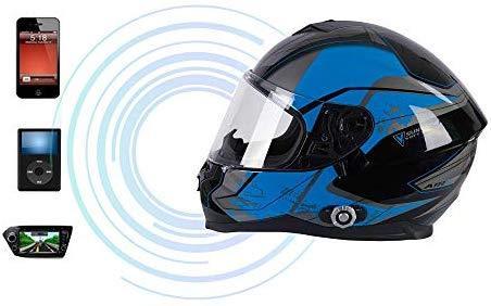 Bluetooth Motorcycle Helmet, FreedConn Full Face Built-in Bluetooth Intercom Waterproof Motorbike Helmet BM22 Bluetooth Evolution Modular Helmets with Dual Visors, 6 Riders Pairing, FM Radio (L, Blue)