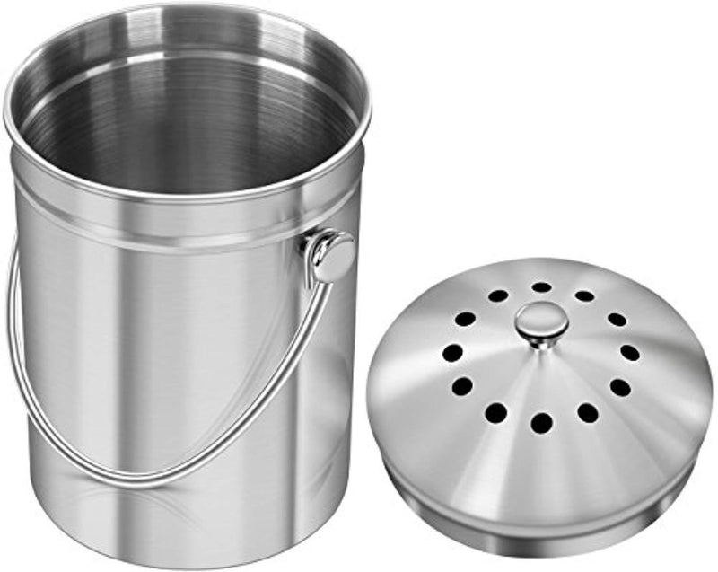 Utopia Kitchen Stainless Steel Compost Bin for Kitchen Countertop - 1.3 Gallon Compost Bucket Kitchen Pail Compost with Lid - Includes 1 Spare Charcoal Filter