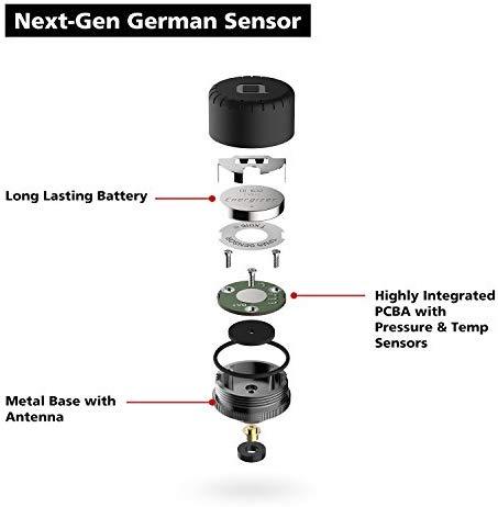 nonda ZUS AccurateTemp Smart Tire Safety Monitor, TPMS with APP, Slow Leak Detection, Real Time Pressure & Temperature Alerts, Tire Pressure Monitoring System with 4 Upgraded External Cap Sensors