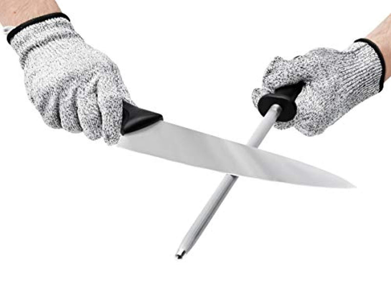 10 Inch Carbon Steel Knife Sharpening Rod - Cut Resistant Gloves Included