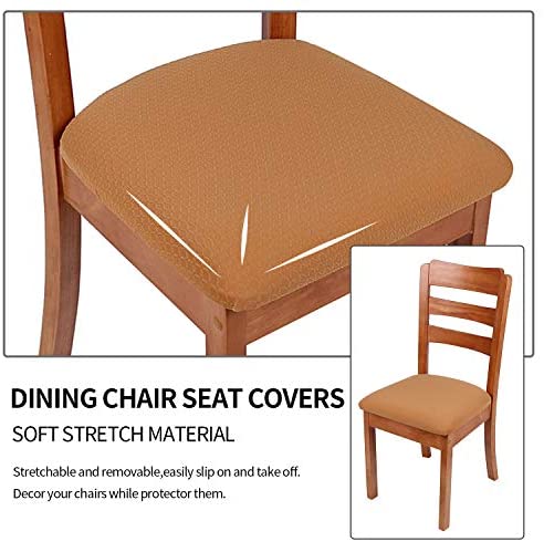 Smirly Stretch Spandex Jacquard Dining Room Chair Seat Covers, Removable Washable Anti-Dust Dinning Upholstered Chair Seat Cushion Slipcovers - Set of 4, Beige