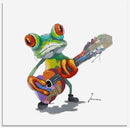 Bignut Art Oil Painting Hand Painted Funny Animal Guitar Frog Wall Art on Canvas Framed Wall Decor for Living Room Bedroom Office (24x24 Inches, Guitar Frog)