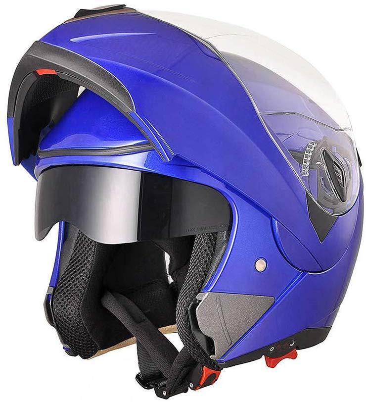 AHR Full Face Flip up Modular Motorcycle Helmet DOT Approved Dual Visor Motocross Blue M