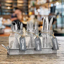 3 Glass Mason Jars with Black Chalk Label - 17 Ounces Clear Chalkboard Mugs on Galvanized Caddy with Handle - Home and Party Drinkware Set, Utensil Organizer, Vintage Rustic Decor Set