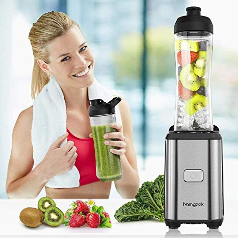 Homgeek Personal Mini Blender Smoothie Maker, Smoothie Single Serve Blender Portable Juicer Cup, Electric Power Mixer Fruit and Vegetable Single Serve,with Travel Lid and Tritan Travel Sport Bottle