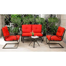 Cloud Mountain 4 Piece Metal Conversation Set Cushioned Outdoor Furniture Garden Patio Wrought Iron Conversation Set Coffee Table Loveseat Sofa 2 Chairs, Brick Red