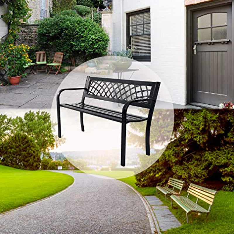 Patio Park Garden Bench Porch Path Chair Outdoor Deck Steel Frame New