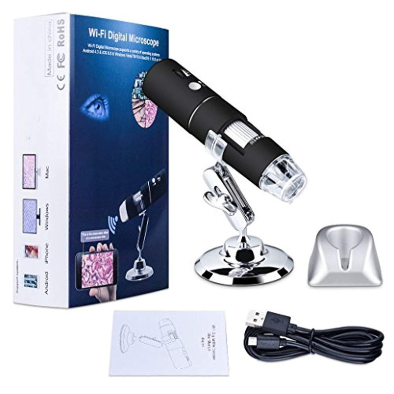 Portable Wireless WiFi Digital Microscope USB 2MP 1080P HD 50x to 1000x Magnification Handheld Endoscope Metal Stand iPhone iPad Android Phone Windows